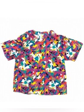 Vintage ‘80’s bright multicoloured shirt sleeve top Medium/Large